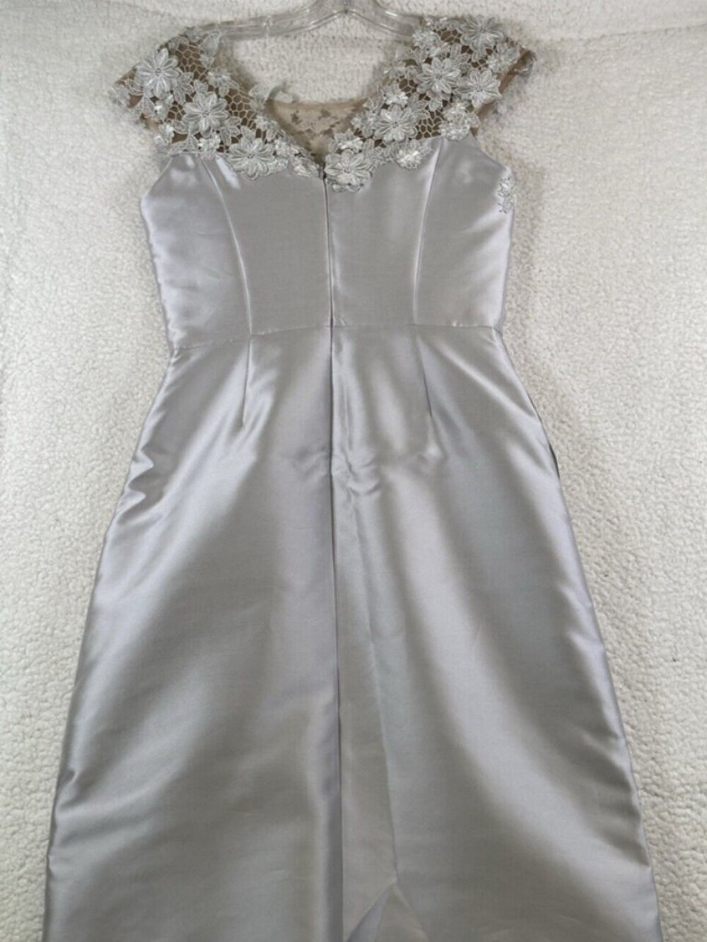 Nina Raynor Floral Lace Silver Evening Dress Gown Size 6 - Picture 6 of 13